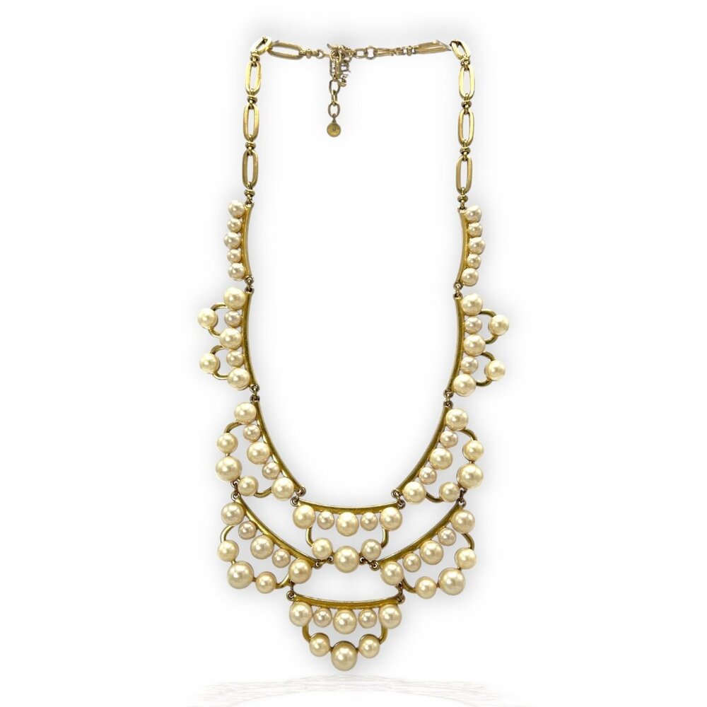 STELLA & DOT Kimberly Gold Tone Frances Pearls Statement Necklace Vintage